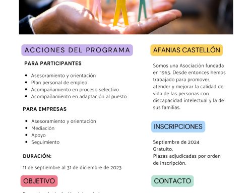 Subvenciones para el Programa de Empleo con Apoyo en 2024: 53.571,43 € (FSE) y 10.000 € (Ayuntamiento de Castelló)